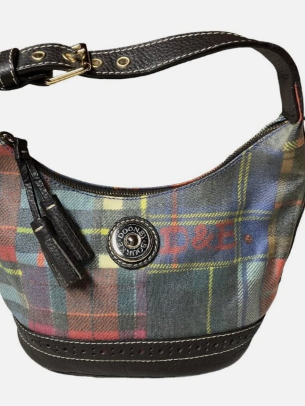 VINTAGE DOONEY AND BOURKE PATCHED PLAID SHOULDER BAG ADJ STRAP
